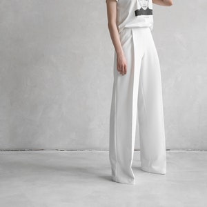 Handmade Clothing White Palazzo Pants - Wide Leg Viscose Trousers for Women, Flattering for All Body Types, Versatile & Elegant