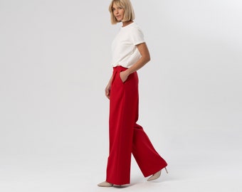 Red Women Loose Pants, Pants High Waist, Pants Formal, Women Pants Office, Classic Black Pants, Palazzo Pants, Pants for Wedding Guest