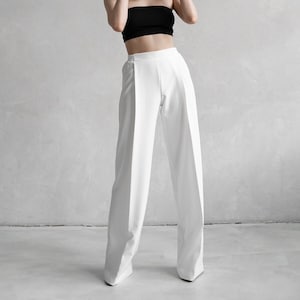 White Palazzo Pants. Handmade Clothing - Wide Leg Viscose Trousers for Women, Flattering for All Body Types, Versatile & Elegant