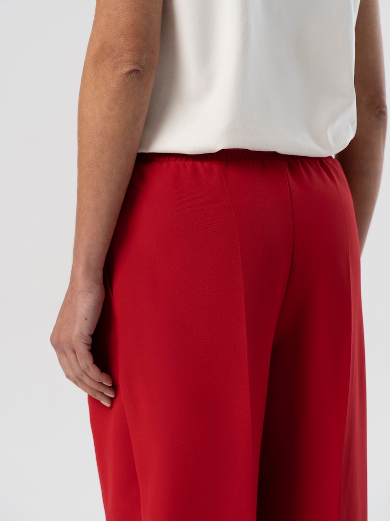 Pantalones Rojos Pierna Ancha para Mujer, Pantalones Cintura Alta, Pantalones Formales, Pantalones Mujer Oficina, Pantalones Negros Clásicos, Pantalones Palazzo, Pantalones para Invitada a Boda imagen 5