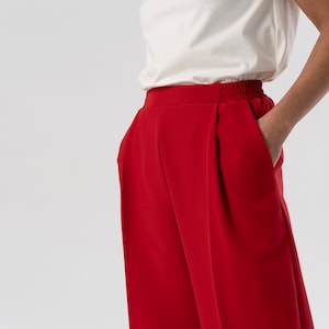 Red Palazzo Pants. Handmade Clothing - Wide Leg Viscose Trousers for Women, Flattering for All Body Types, Versatile and Elegant