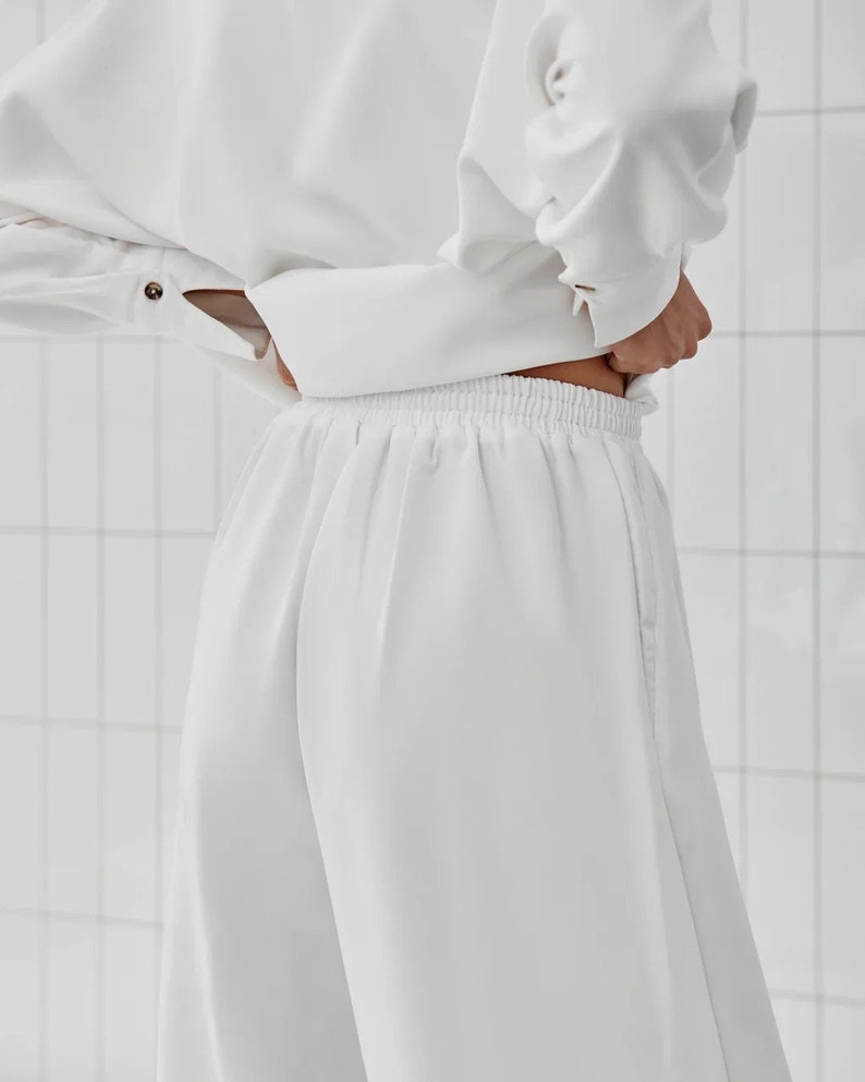 White Palazzo Pants. Handmade Clothing Wide Leg Viscose Trousers for Women, Flattering for All Body Types, Versatile & Elegant image 6