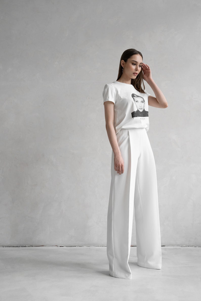 Handmade Clothing White Palazzo Pants - Wide Leg Viscose Trousers for Women, Flattering for All Body Types, Versatile & Elegant