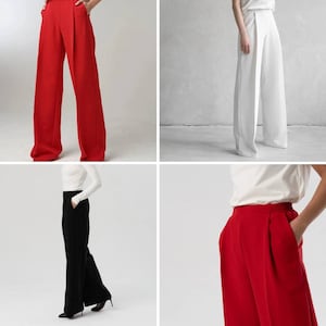 White Palazzo Pants. Handmade Clothing Wide Leg Viscose Trousers for Women, Flattering for All Body Types, Versatile & Elegant image 10