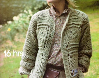 Granny Square Cardigan and Hat PDF 10 Ply Worsted Ladies
