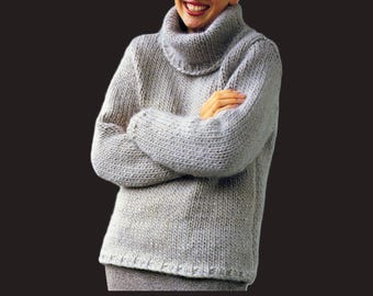 Gestrickte Strickjacke mit Wasserfallausschnitt in Blautönen