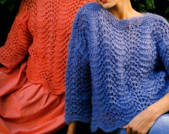 Feder und Fächer Spitze Pullover Top Easy Knit DK Garn PDF