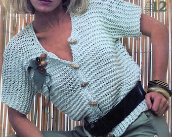Garter Stitch Button-Front Top Short Sleeve Knit Cardigan PDF Pattern