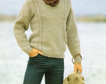 Mans Easy Pullover Sweater Jumper DK Light Worsted Knitting Pattern Pdf