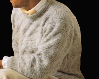 Herringbone Crochet Pullover Pullover Pullover Männer DK Light Worsted 8 Ply