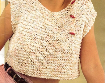 Sehr Einfach Tops 2 Längen Strumpfband Stricken Crop T-Shirt DK 8Ply Garn