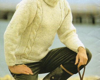 Polo Neck Aran Sweater Pullover Knitting Pattern Pdf