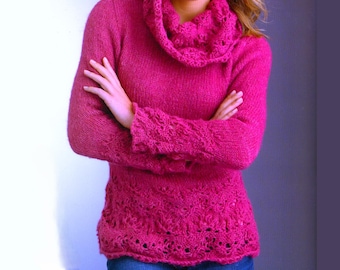 Lace Trim Cowl neck Pullover Pullover Pullover: dickes PDF Strickmuster