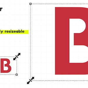 May include: A graphic design featuring a large red letter "B" and a smaller version of the same letter. The text "GO FLAT OUT" and "Fully resizable" are also present. The design is set against a grid background.