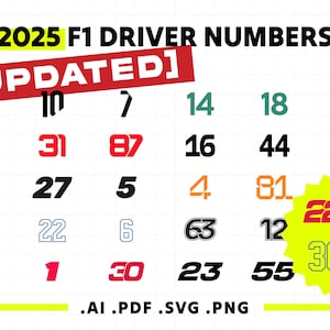 2025 F1 Fahrerzahlen: Bearbeitbare Vektordateien (ai, png, pdf, svg) (Digitaler Download)