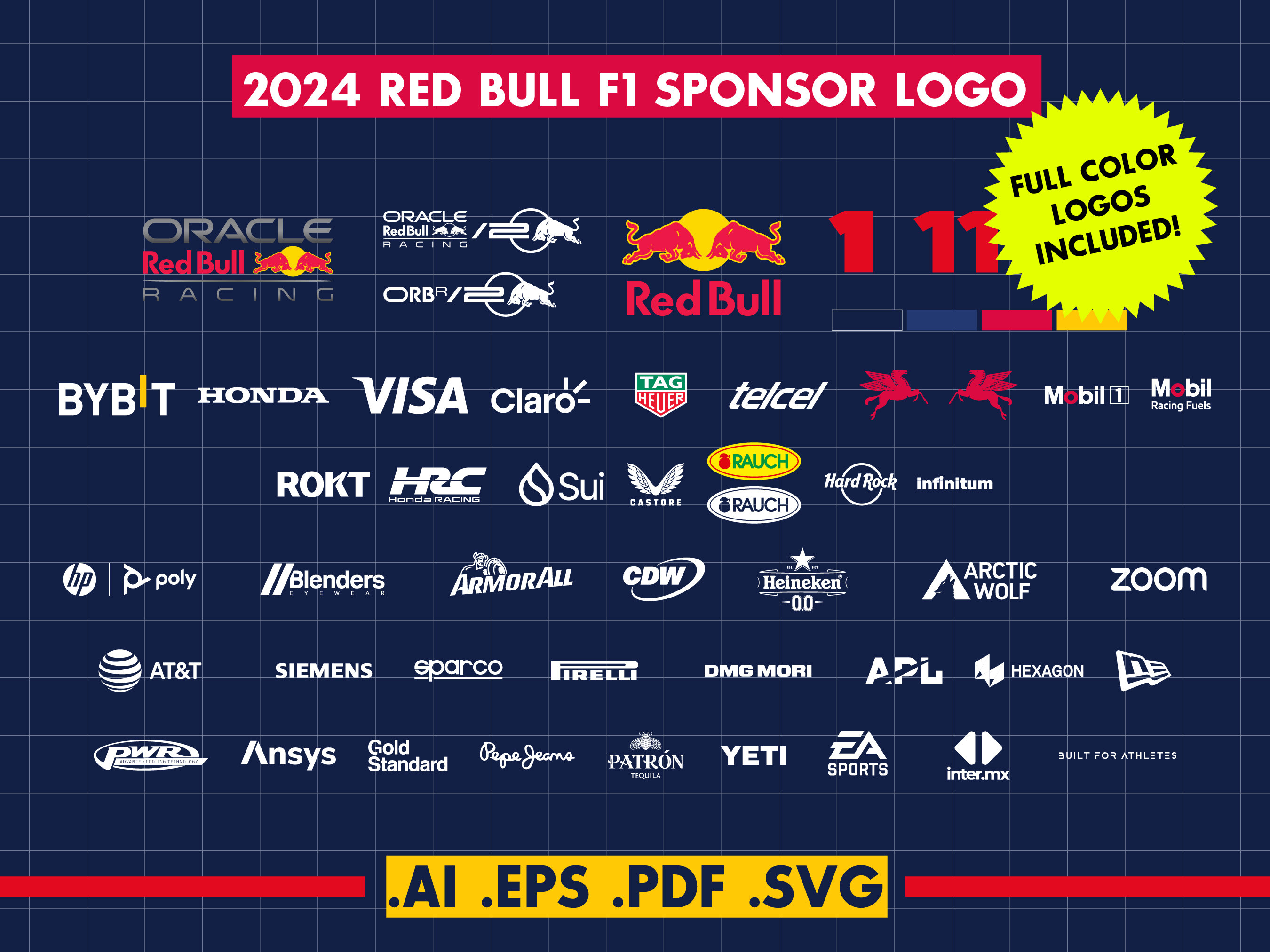 2024 Red Bull Racing F1 Sponsor Logo Instant Digital Download Editable