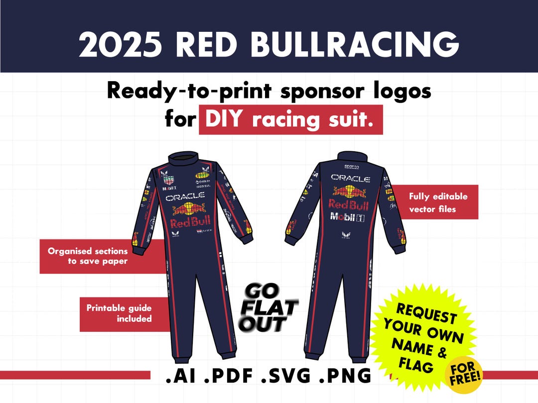 Red Bullf1 Racing Suit Sponsor Logos - DIY Costume Vector Files ...