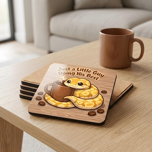 Pastel Ball Python Gift Coaster Set: Cozy Banana Morph Snake Art Cork Coasters for Reptile Lovers, Pack of 4