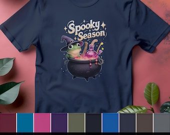 Spooky Season Frog Witch T-Shirt, Cute Halloween Cauldron Design, Adorable Fall Tee, Perfect Gift for Magic Lovers