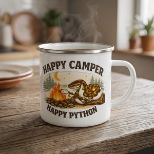 Kungspyton campingmugg: Retro emaljmugg, unik present till reptilälskare