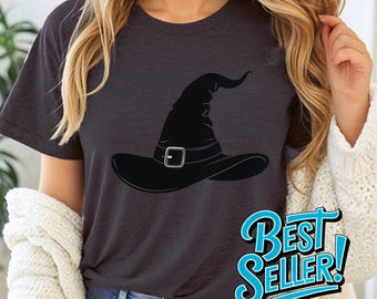 Magical Witch Hat T-Shirt, Spooky Halloween Apparel, Unique Witchy Design, Perfect for Halloween Parties
