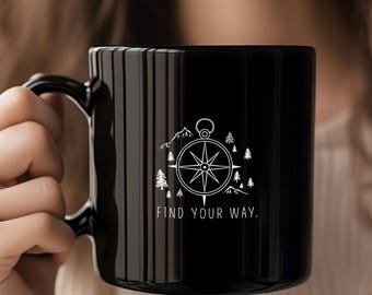 Tasse boussole : cadeau d'aventure en forêt rustique