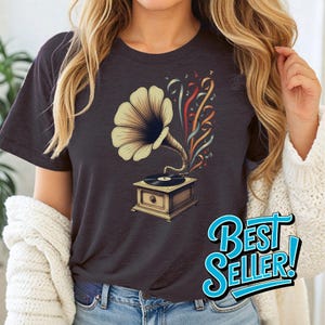 Vintage Vinyl Record T-Shirt, Retro Gramophone Design, Music Lover Gift, Perfect for Audiophiles and Concerts
