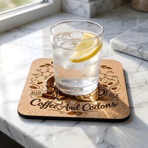 Genetics Researcher Cork Coaster Set of 4: Cozy Microscope and Coffee Molecular Biology Gift