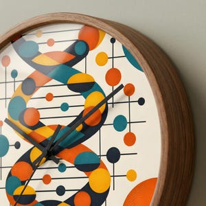 Mid-Century Modern DNA Helix Wall Clock: Atomic Age Genetics Science Gift for Biology Lab or Office