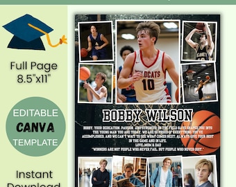 Basketball Senior Yearbook Ad Template: Canva Tribute (8.5x11 Digital Download)