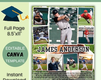 Baseball Senior Yearbook Ad Template: Graduation Editable Canva Tribute (8.5x11 Digital Download)
