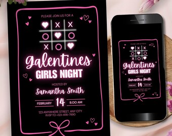Editable Galentine's Girls Night Party Invitation, Galentines Day Invite, Valentines Day Invitation, XOXO Valentine Invite, Instant Download