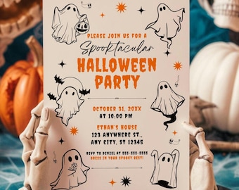 Editable Ghost Halloween Birthday Invitation, Spooktacular Party (Digital Download)