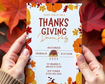 Editable Thanksgiving Dinner Invitation, Fall Party Invite (Digital Download)