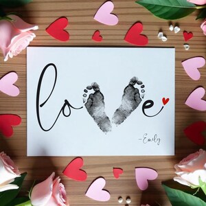 Tarjeta imprimible para el día de San Valentín, tarjeta con huella de amor, tarjeta para el día de San Valentín con bebé, tarjeta de cumpleaños, tarjeta de felicitación para el día de San Valentín hecha a mano