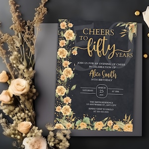 50th Birthday Invitation for Women Dinner Party Invitation Cheers to Fifty Years Woman Birthday Party Celebration Invitation Template