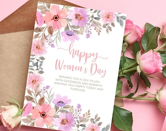 Floral Women's Day Card, Printable Pink Greeting (Editable)