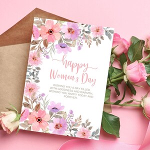 Biglietto d'auguri rosa modificabile per la giornata internazionale della donna Celebra la giornata delle donne forti, femminista e apprezzamento per la giornata delle donne, biglietto stampabile