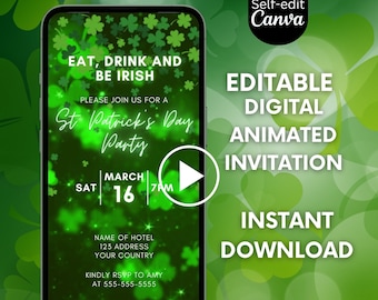 St. Patrick's Day Shamrock Party Video Invitation (Digital Download)