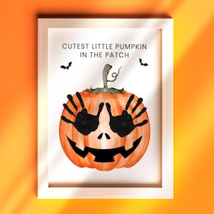 Printable Pumpkin Halloween Art, Cutest Little Pumpkin In The Patch Craft, Halloween Handprint And Footprint Craft, Kid Craft, Keepsake Gift