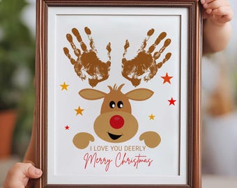 Printable Christmas Handprint Art, Christmas Reindeer Craft, Christmas Holiday Craft, Birthday Gift Handprint Craft, DIY Craft Handprint Art