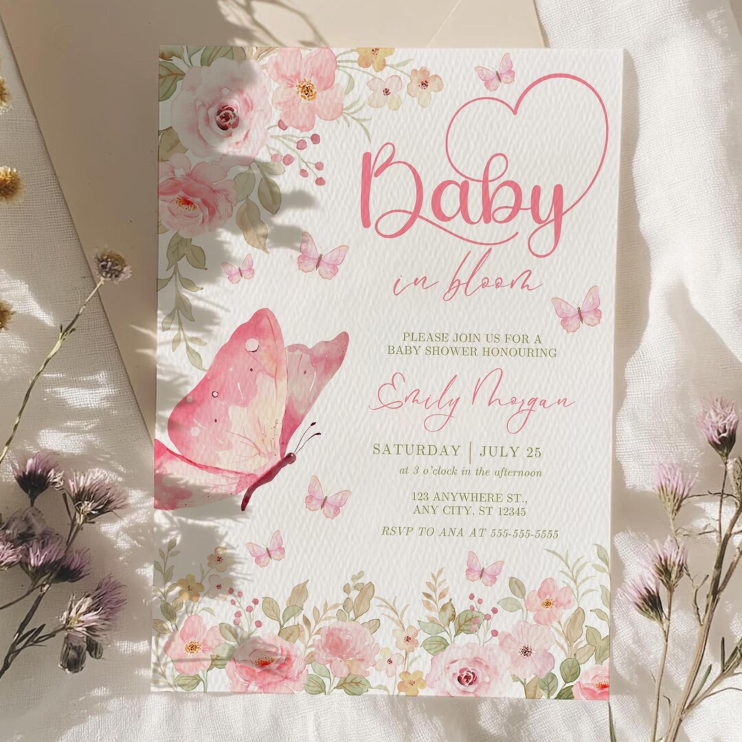 Editable Floral Butterfly Baby Shower Invitation (digital Download) - Etsy
