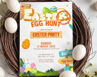 Editable Easter Egg Hunt Invitation, Easter Party Invitation, Easter Birthday Invitation, Spring Party Invitation, Egg Hunt Party Invitation