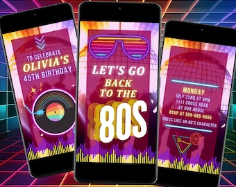 80s Birthday Party Video Invitation, Neon Retro Theme (Digital Download)