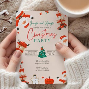 Invito alla festa di Natale modificabile, invito alla festa Jingle and Mingle, invito al compleanno di Natale, invito alla festa di Babbo Natale