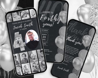 Animated 40th Birthday Invitation with Photo Collage (Digital Download)
