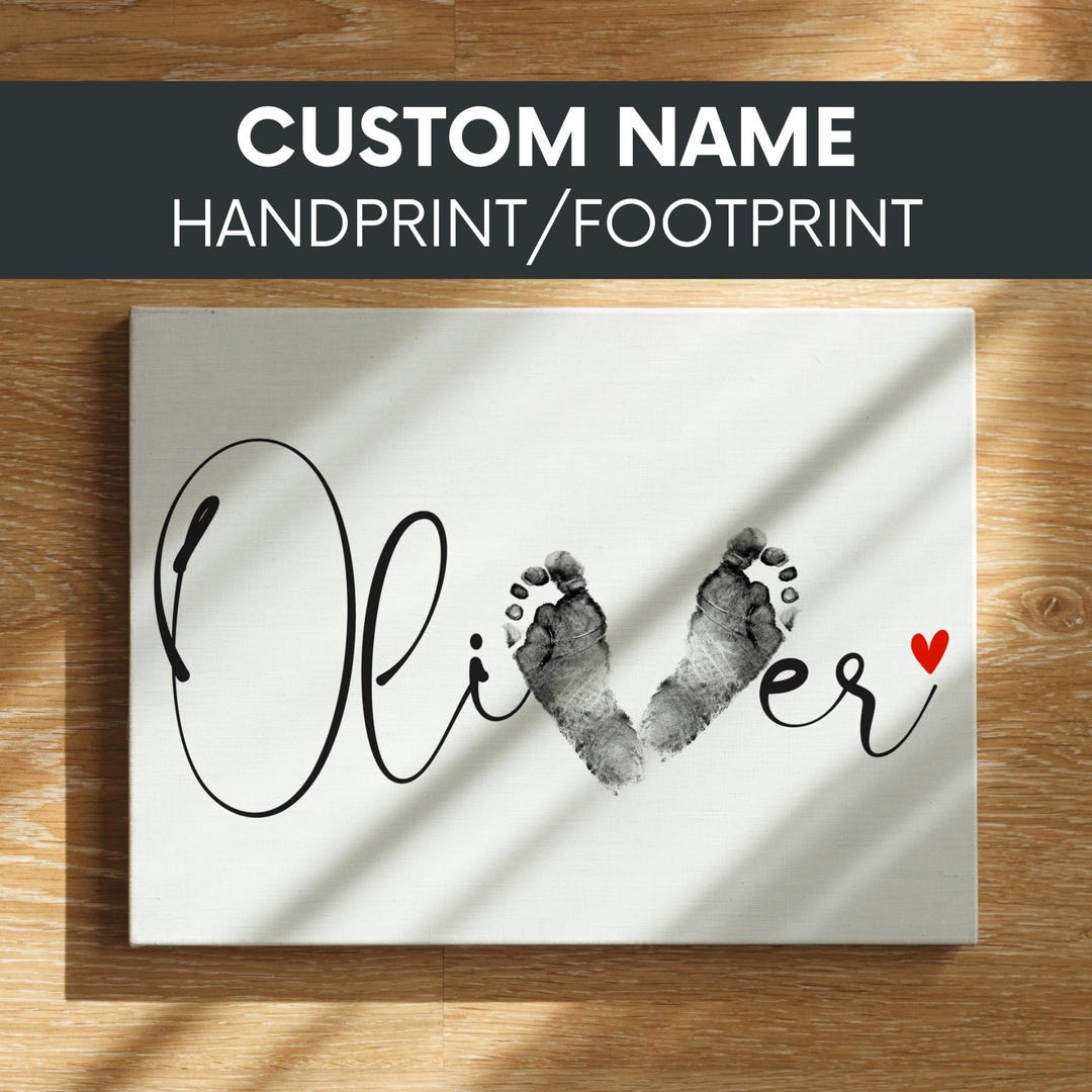 Customized Name Footprint Art, Name Handprint Craft Gift, Birthday Baby ...