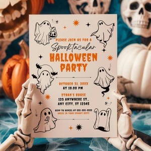 Bearbeitbare Halloween-Geburtstagseinladung, Halloween-Geist-Einladung, Spooktacular-Geist-Party-Einladung, Halloween-Geburtstags-Geist-Partykarte