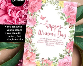 Floral Women's Day Card, Pink Flowers (Printable Card)