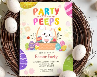 Editable Party With My Peeps Invitation, Easter Party Invitation, Birthday Invitation, Easter Egg Hunt Party Invitation, Birthday Bunny Card